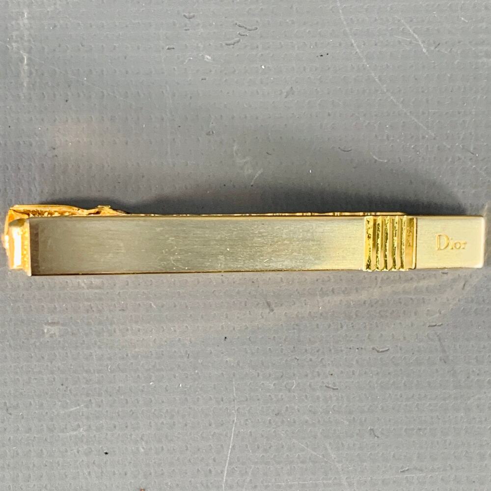 CHRISTIAN DIOR Vintage Gold Silver Metal Tie Clip